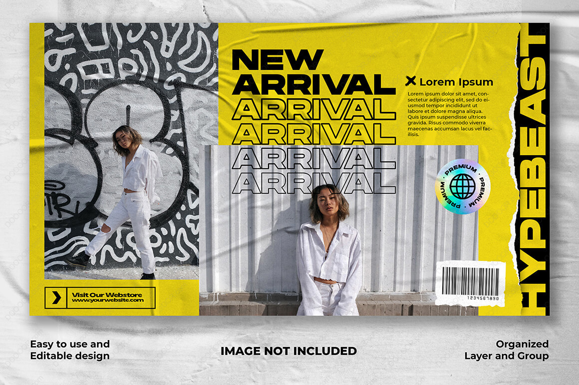 城市时尚破损撕纸透明褶皱塑料薄膜风格街头海报PSD模板设计素材