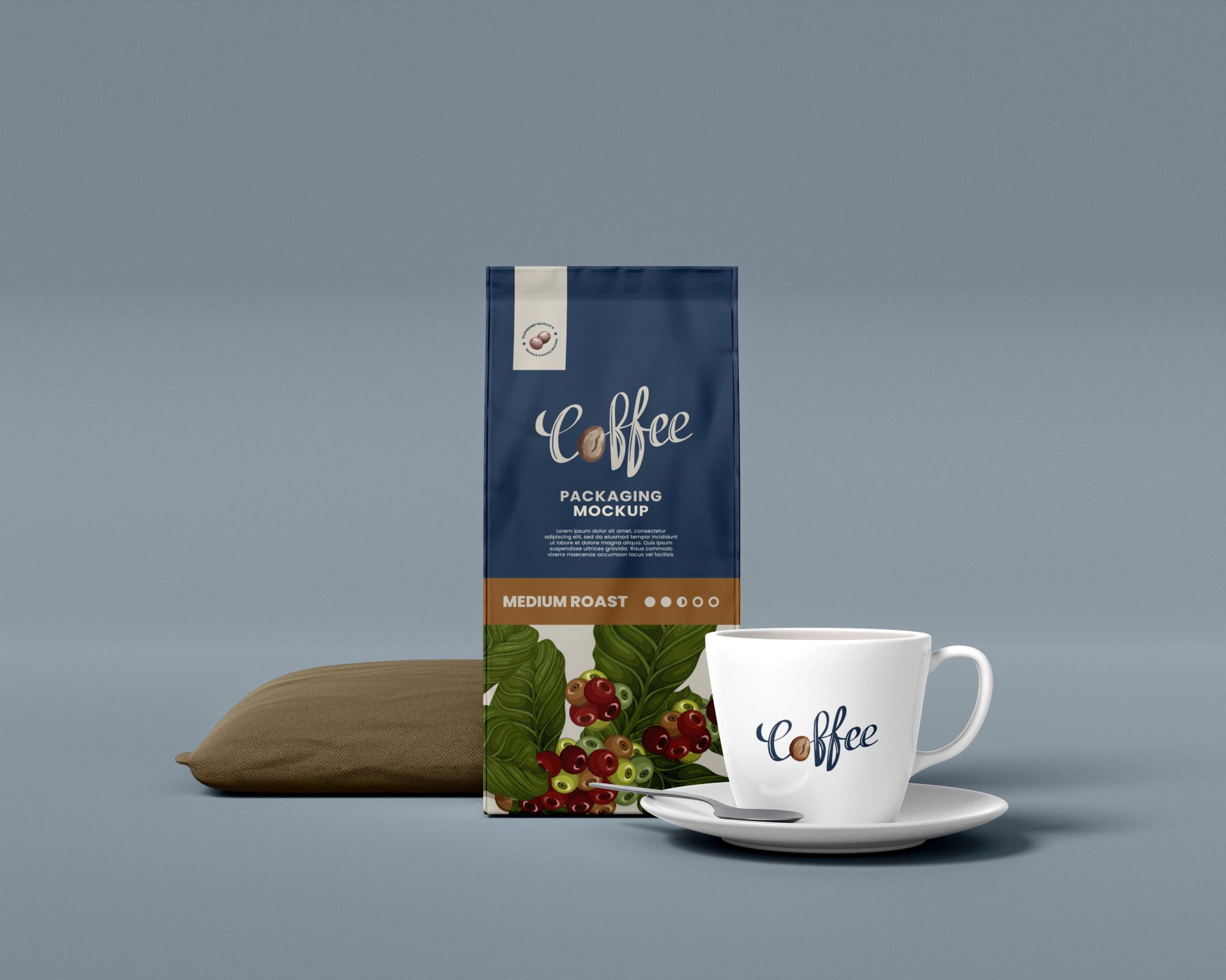 创意咖啡品牌包装袋纸袋自封袋纸杯吸管茶杯样机贴图 第175期