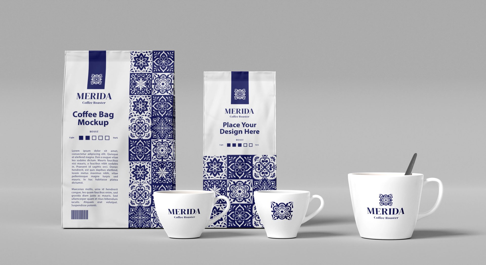 创意咖啡品牌包装袋纸袋自封袋纸杯吸管茶杯样机贴图 第175期