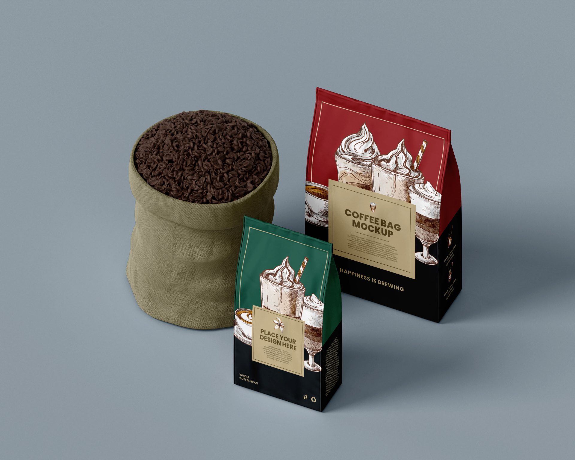 创意咖啡品牌包装袋纸袋自封袋纸杯吸管茶杯样机贴图 第175期