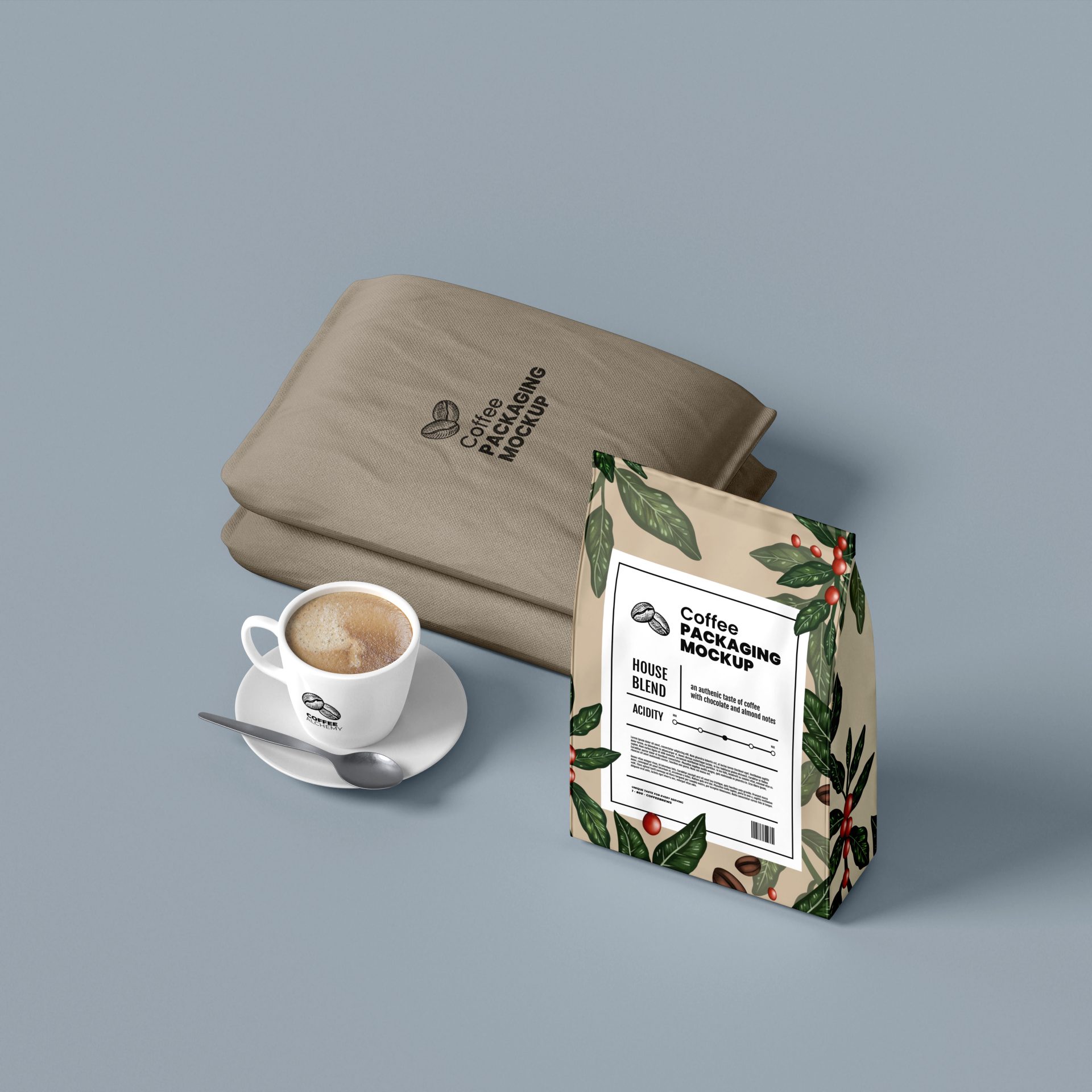 创意咖啡品牌包装袋纸袋自封袋纸杯吸管茶杯样机贴图 第175期
