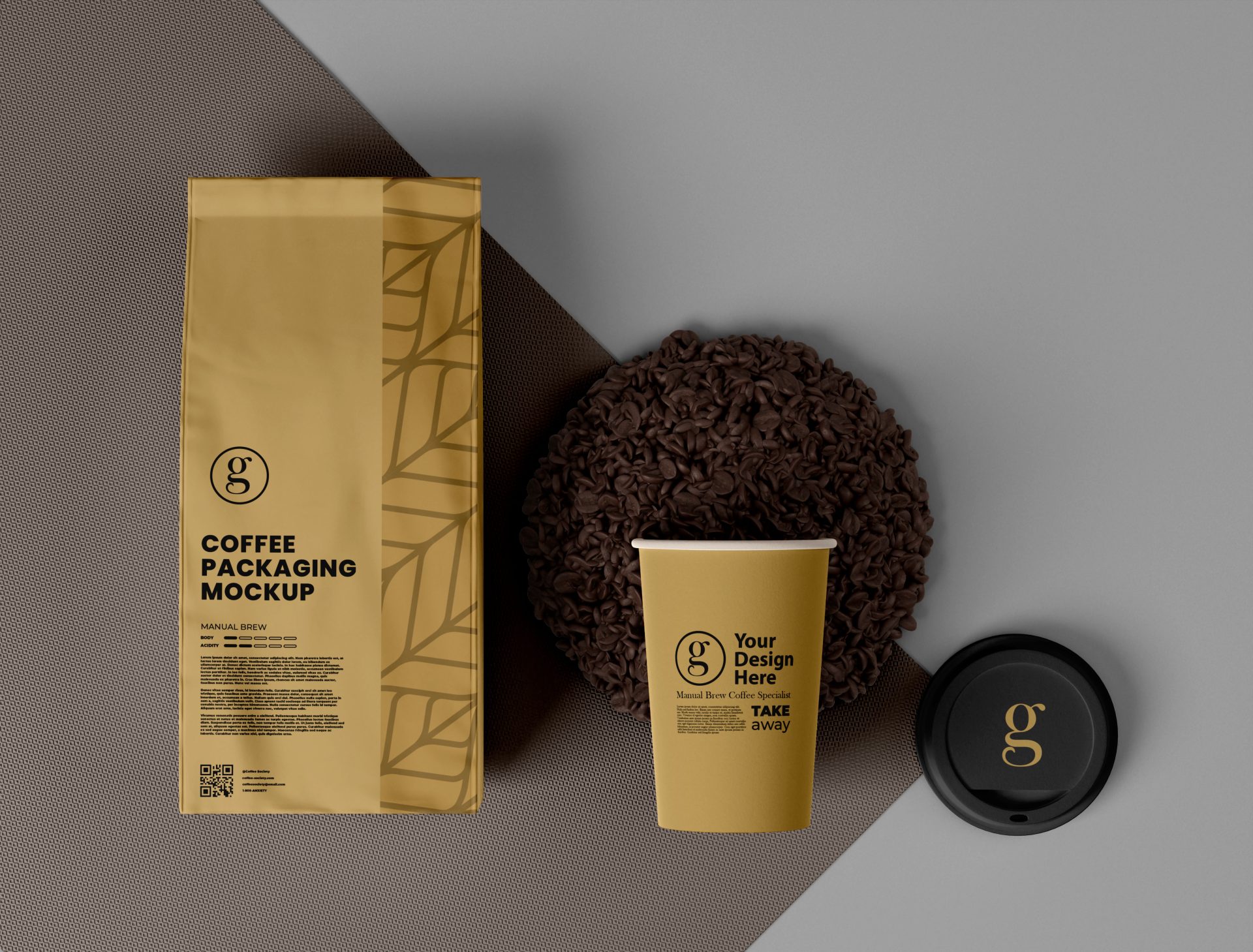 创意咖啡品牌包装袋纸袋自封袋纸杯吸管茶杯样机贴图 第175期